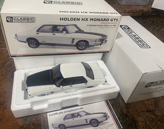 1/18 HOLDEN HX MONARO GTS WHITE SEDAN 308 ENGINE CLASSIC CARLECTABLES 18794