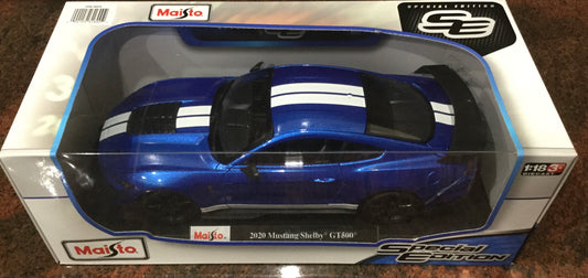 1/18 Maisto 2020 Mustang Shelby GT500 in Blue with White stripes