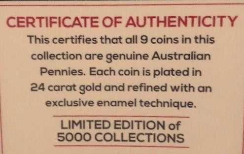 HOLDEN HERITAGE COIN SET WORKHORSES ENAMEL & 24ct GOLD PLATED PENNY COLLECTION