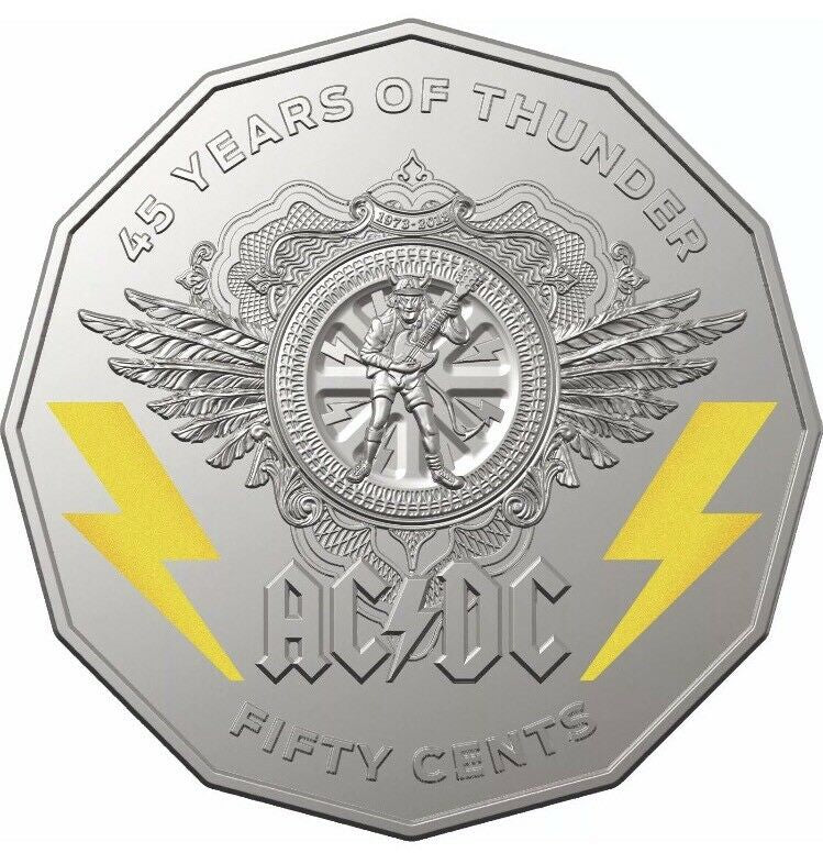 2018 AC/DC 50c Coin-45 Years of Thunder-Mint Sold Out