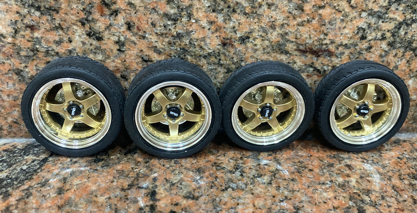 1/18 SCALE MODEL MODIFIED 5 SPOKE RDM WHEELS IN Gold/Chrome