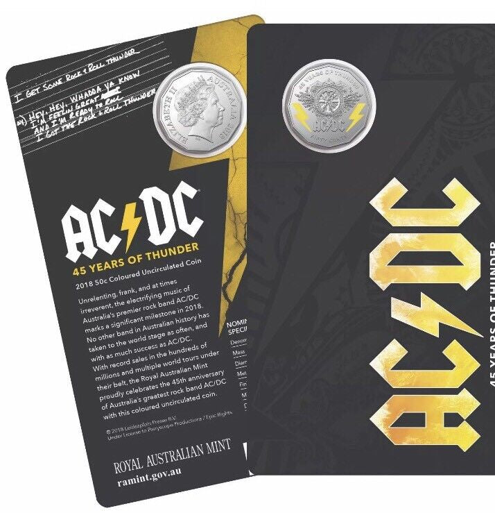 2018 AC/DC 50c Coin-45 Years of Thunder-Mint Sold Out