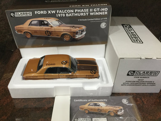 1:18 Classic Ford XW GTHO Falcon 64E Allan Moffat 1970 Bathurst Winner Gold 50th